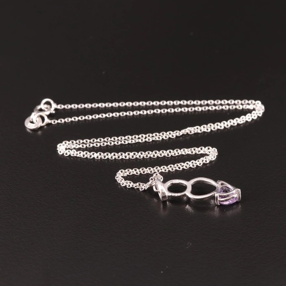 18” Amethyst & Sterling Pendant Necklace - Picture 2 of 7